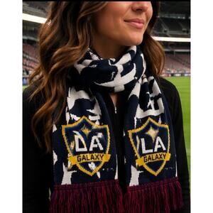 LA Galaxy MLS Soccer Scarf Navy White Gold Fringe Supporter Fan Gear